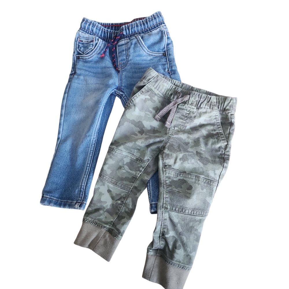 Cat & Jack Pants Bundle Boys 18M Drawstring Jeans + Camo Jogger